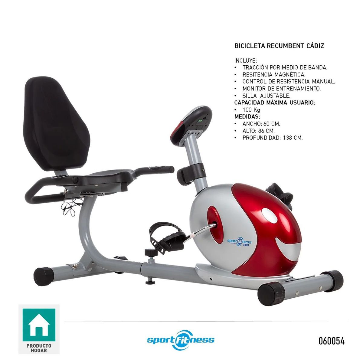 SPORT FITNESS - Bicicleta Estática Recumbent Cadiz Magnetica Manual 84G.