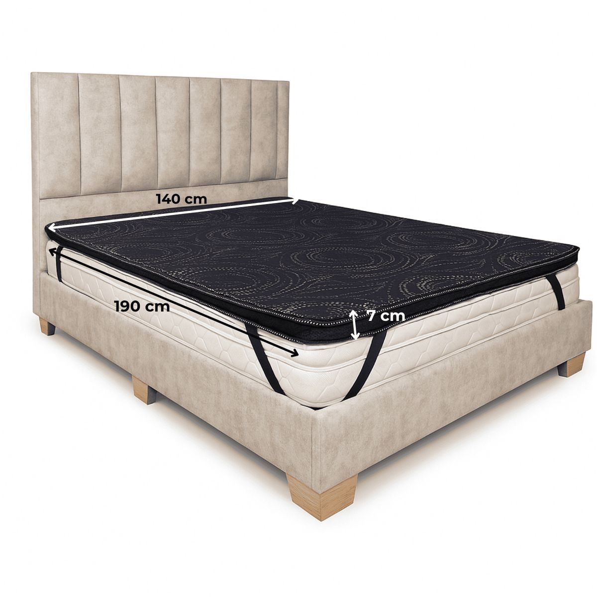 ESTILO Y CONFORT - Colchoneta Topper en Penta 140x190 en jackard Negro