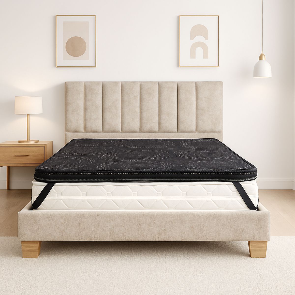 ESTILO Y CONFORT - Colchoneta Topper en Penta 140x190 en jackard Negro