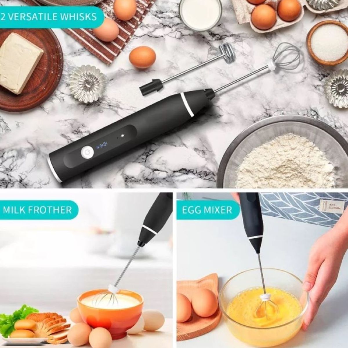 GENERICO - Mezclador Electrico Recargable 2 En 1 Para Batidos Carga USB