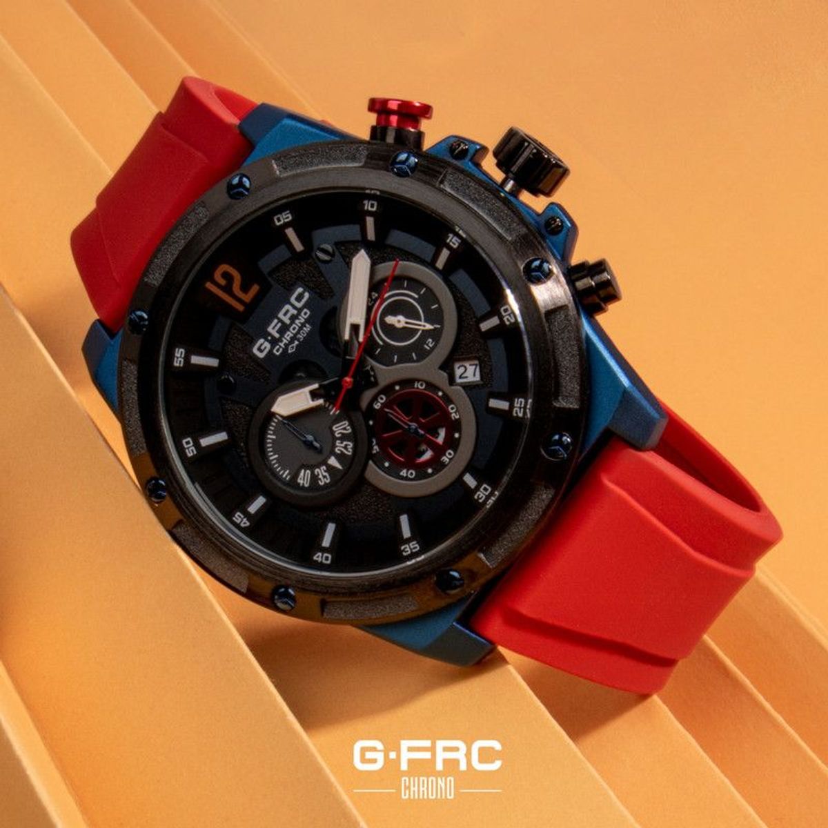 GFORCE - Reloj G-force Original H3907g Crono Goma Calendario Rojo + Estuche