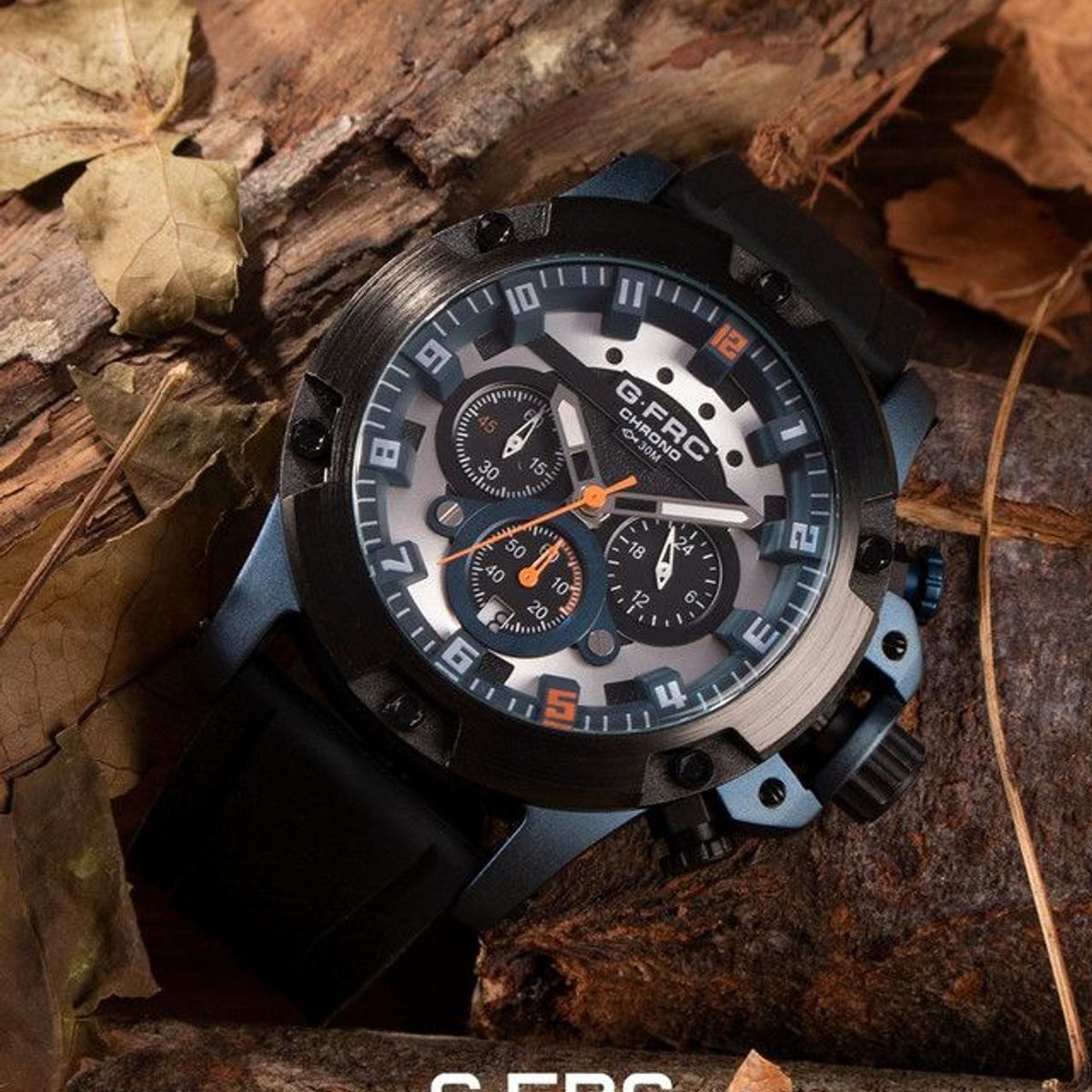 GFORCE - Reloj G-force Original H3958 G Crono Calendario Negro Azul + Estuche