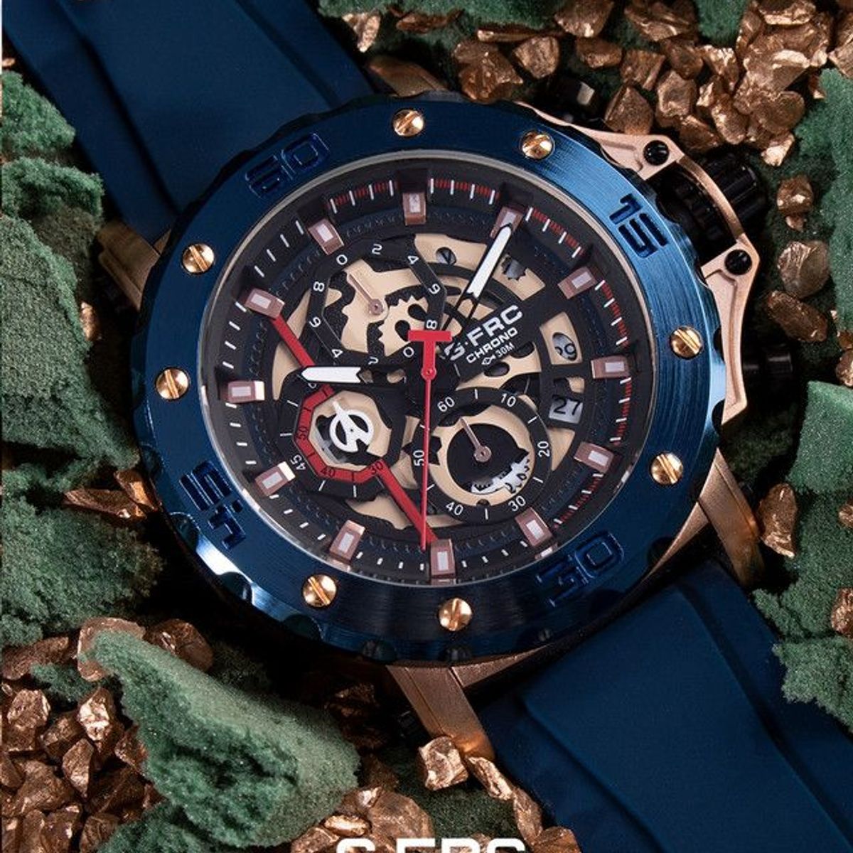 GFORCE - Reloj G-force Original H3959g Crono Calendario Azul + Estuche