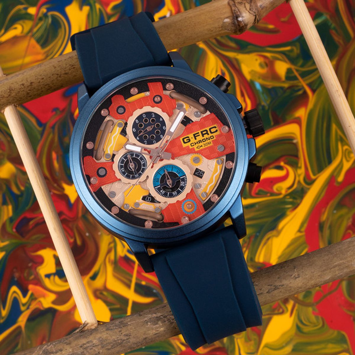 GFORCE - Reloj G-force Original H3788g Crono Calendario Azul + Estuche