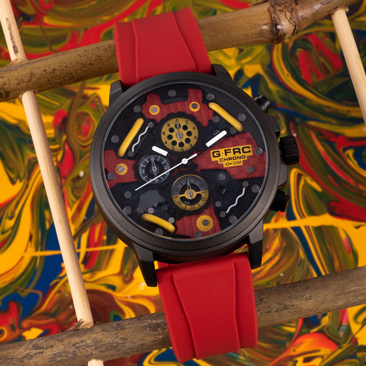 GFORCE - Reloj G-force Original H3788g Crono Calendario Rojo + Estuche