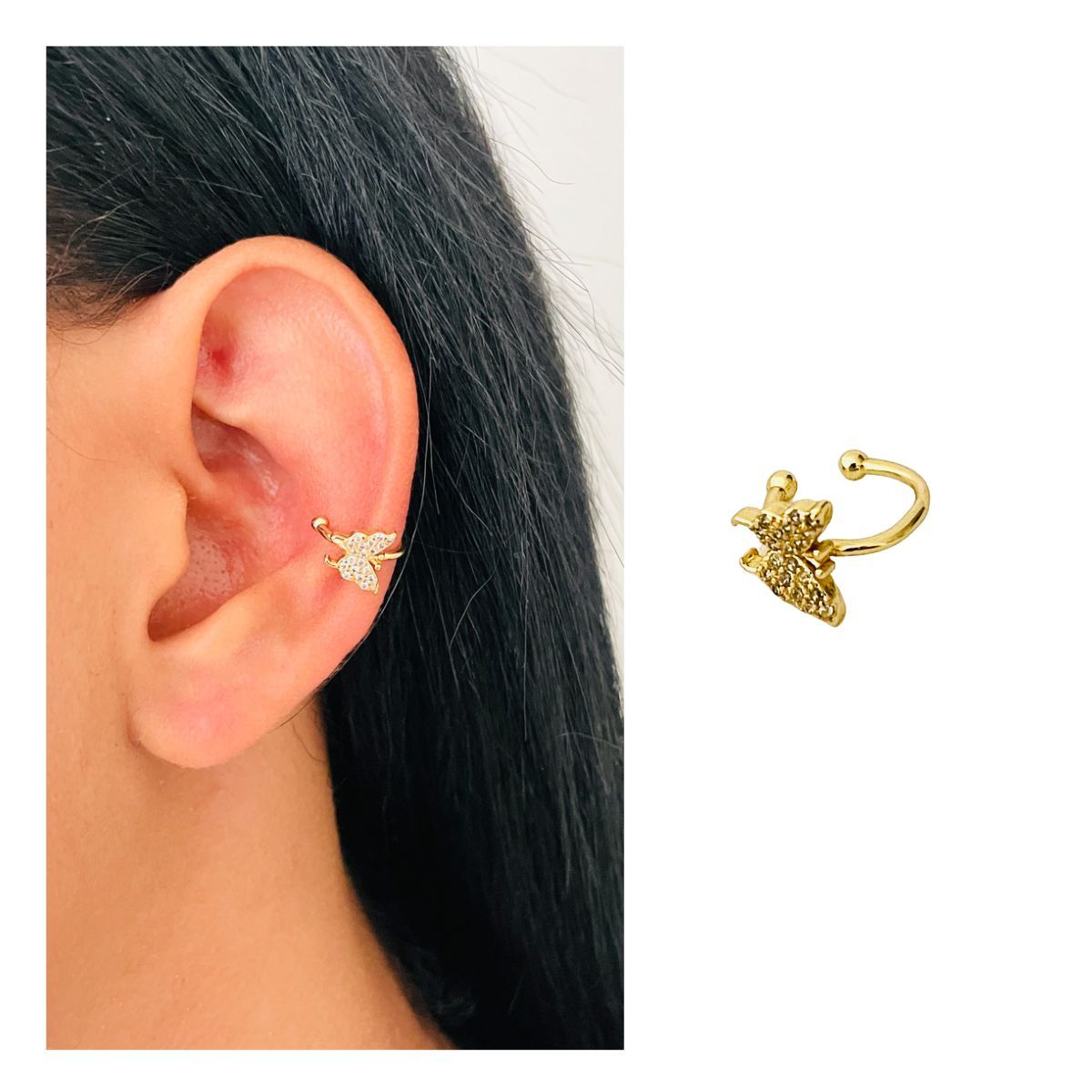 ACCESORIOS DE EVA - Arete Ear Cuff Simulador Mariposa Dorada_.