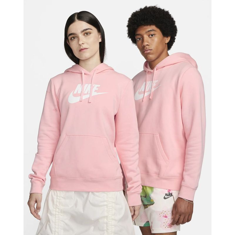 NIKE - BUZO CAPOTA NIKE MUJER CLUB FLEECE ROSADO BLANCO.