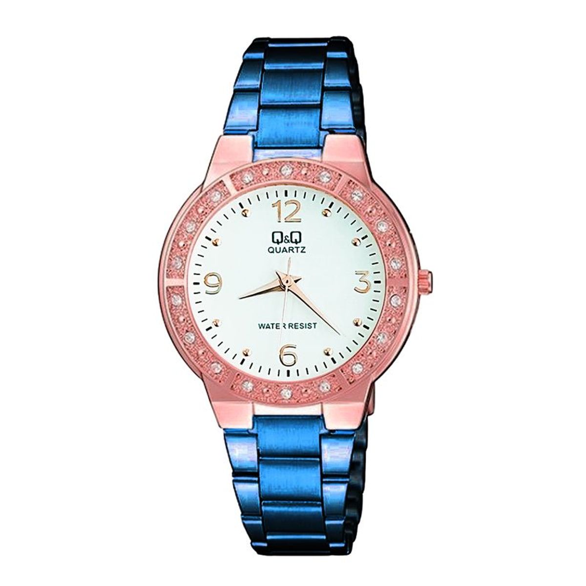 Q&Q - Reloj Q&q Qyq Acero Inoxidable Dama Diamond Azul + estuche_.