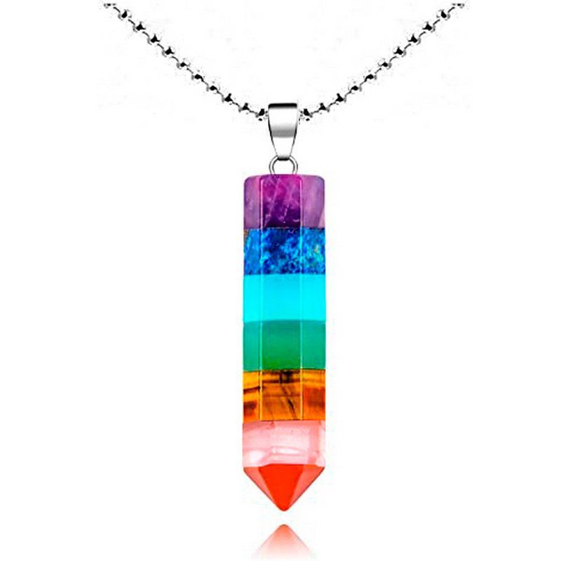 DAYOSHOP - Collar Cuarzo 7 Chakras + Estuche Cadena Acero M_.