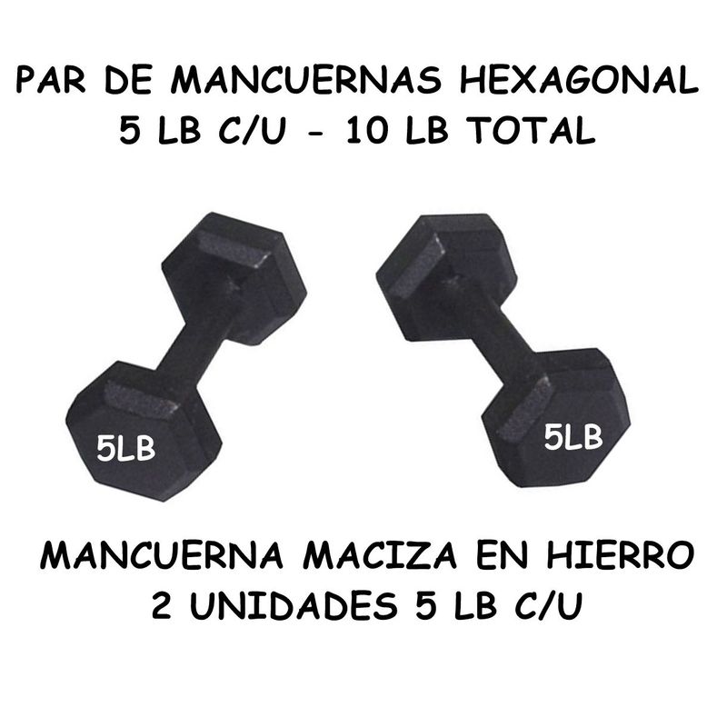 GENERICO - PAR DE MANCUERNA HEXAGONAL 5 LB C/U – TOTAL 10 LB