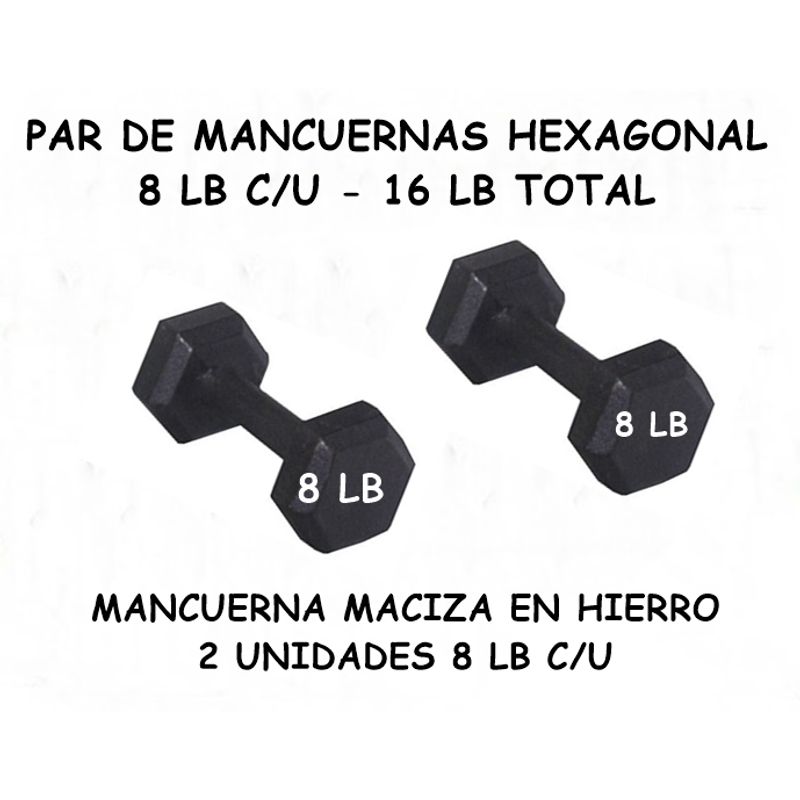 GENERICO - PAR DE MANCUERNA HEXAGONAL 8 LB C/U – TOTAL 16 LB