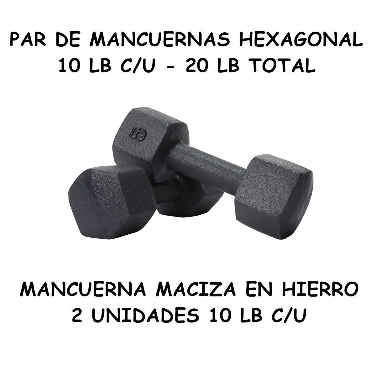 GENERICO - PAR DE MANCUERNA HEXAGONAL 10 LB C/U – TOTAL 20 LB