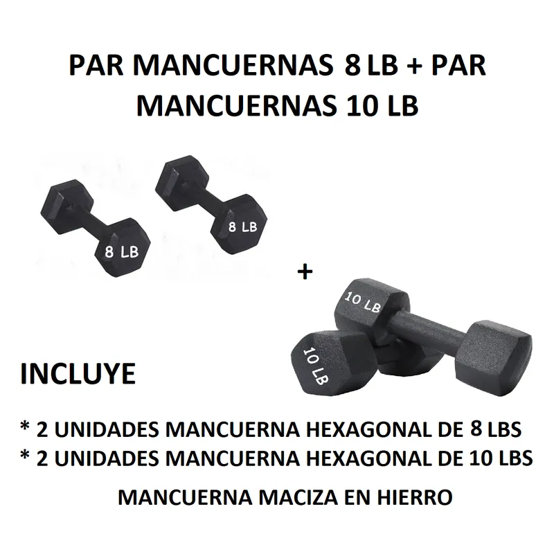 GENERICO - 2 PARES DE MANCUERNAS: 1 PAR 8 LBS C/U -  1 PAR 10 LBS C/U