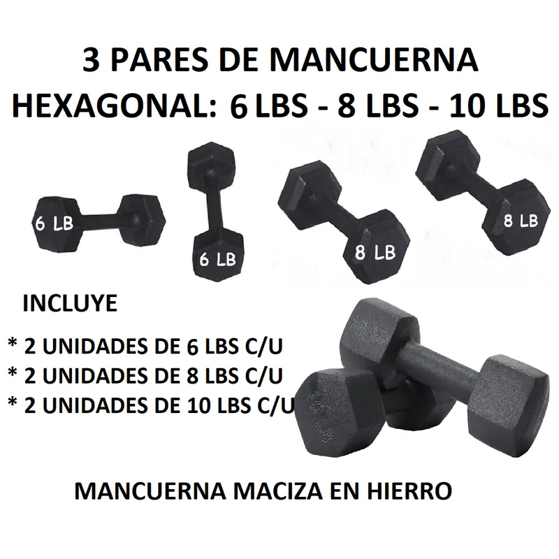 GENERICO - 3 PARES MANCUERNAS PAR 6 LB C/U PAR 8 LB C/U  PAR 10 LB C/U