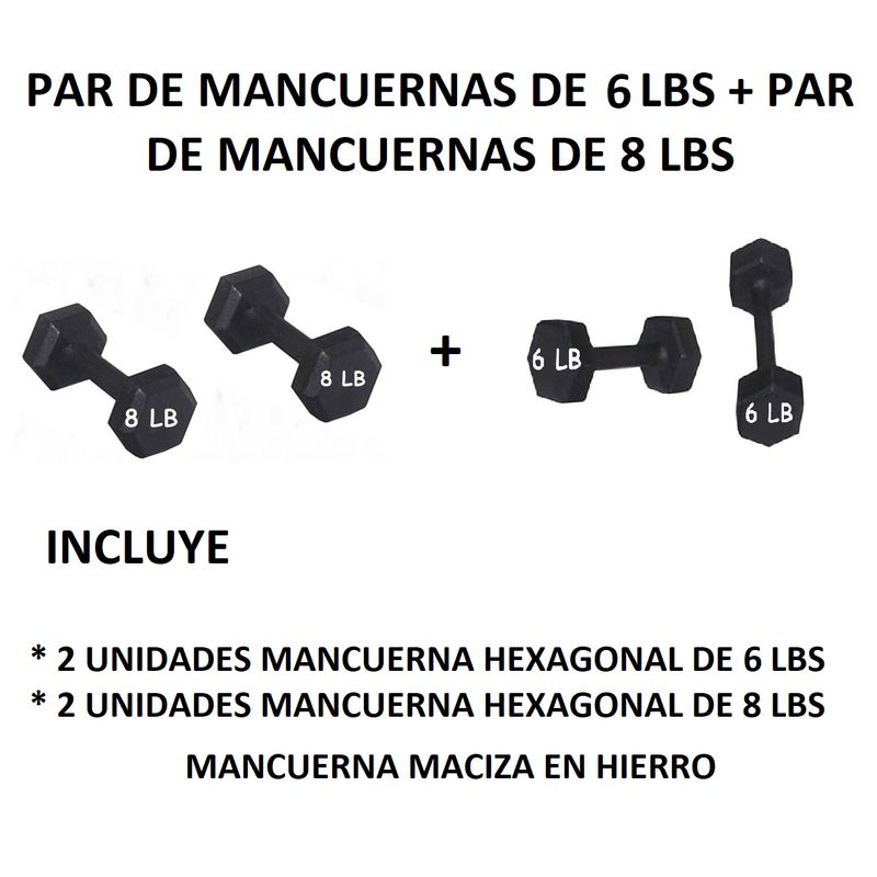 GENERICO - 2 PARES DE MANCUERNAS: PAR 6 LBS C/U - PAR 8 LBS C/U