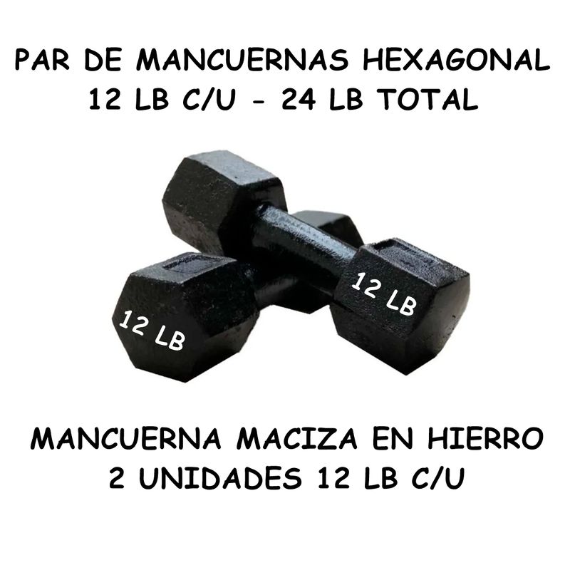 GENERICO - PAR DE MANCUERNA HEXAGONAL 12 LB C/U – TOTAL 24 LB
