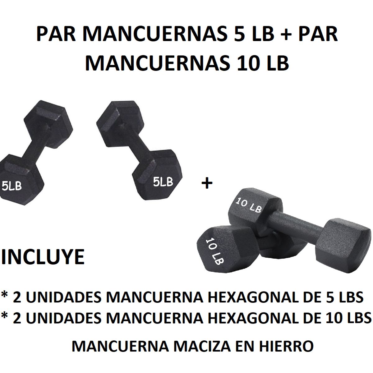 GENERICO - 2 PARES DE MANCUERNAS: PAR 5 LBS C/U - PAR 10 LBS C/U