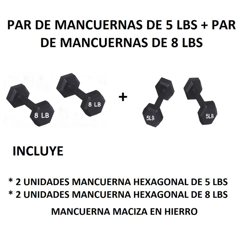 GENERICO - 2 PARES DE MANCUERNAS: PAR 5 LBS C/U - PAR 8 LBS C/U