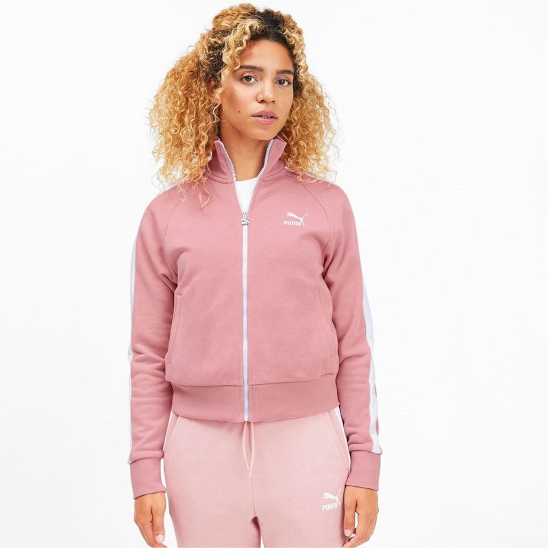 PUMA - BUZO PUMA MUJER CLASSICS T7 TRACK ROSA BLANCO.