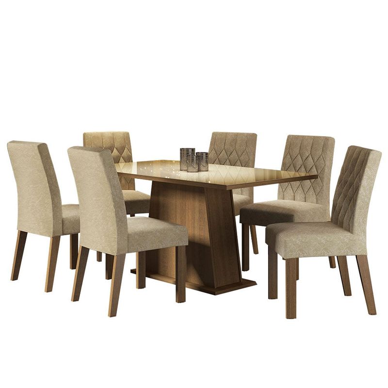 MADESA - Juego de Comedor Stéfani con 6 Sillas - Tablero de Madera y Cristal