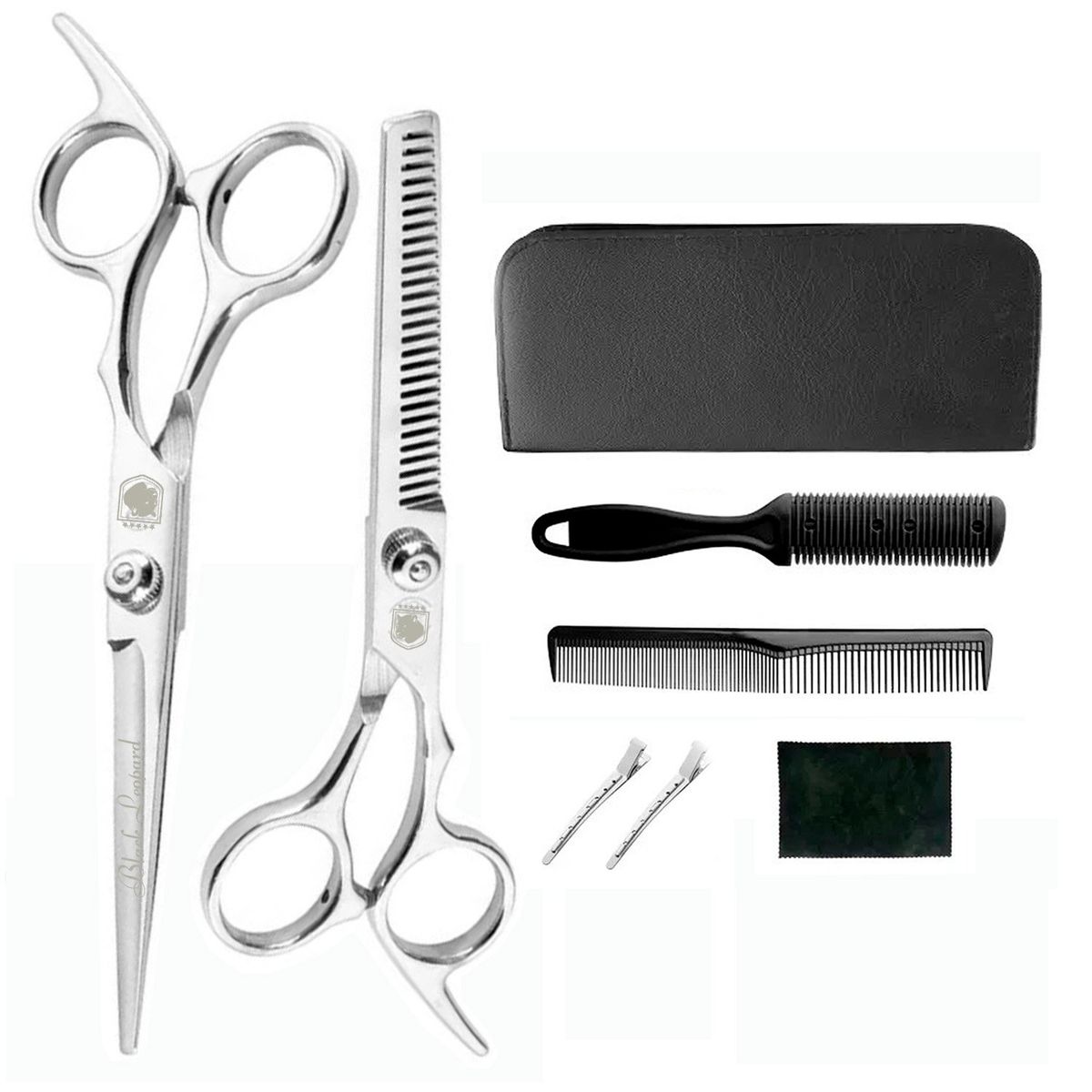 GENERICO - Set tijeras profesionales peluqueria Black Leopard Silver