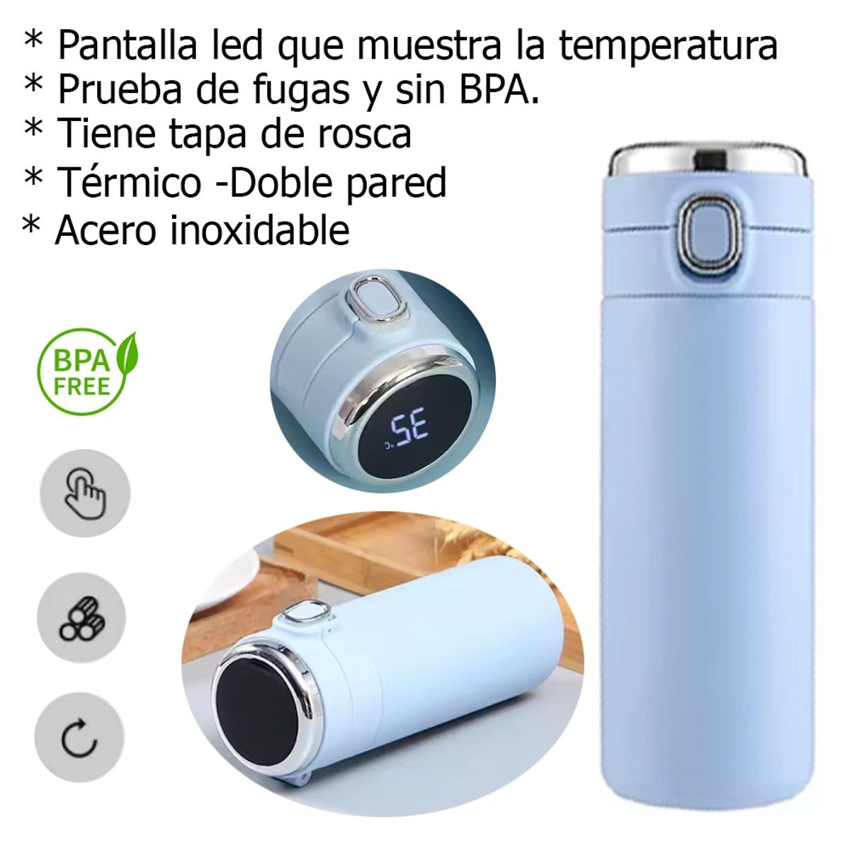 LANZURY IMPORTACIONES - Termo Inteligente Con Pantalla Led Medidor De Temperatura - AZUL-