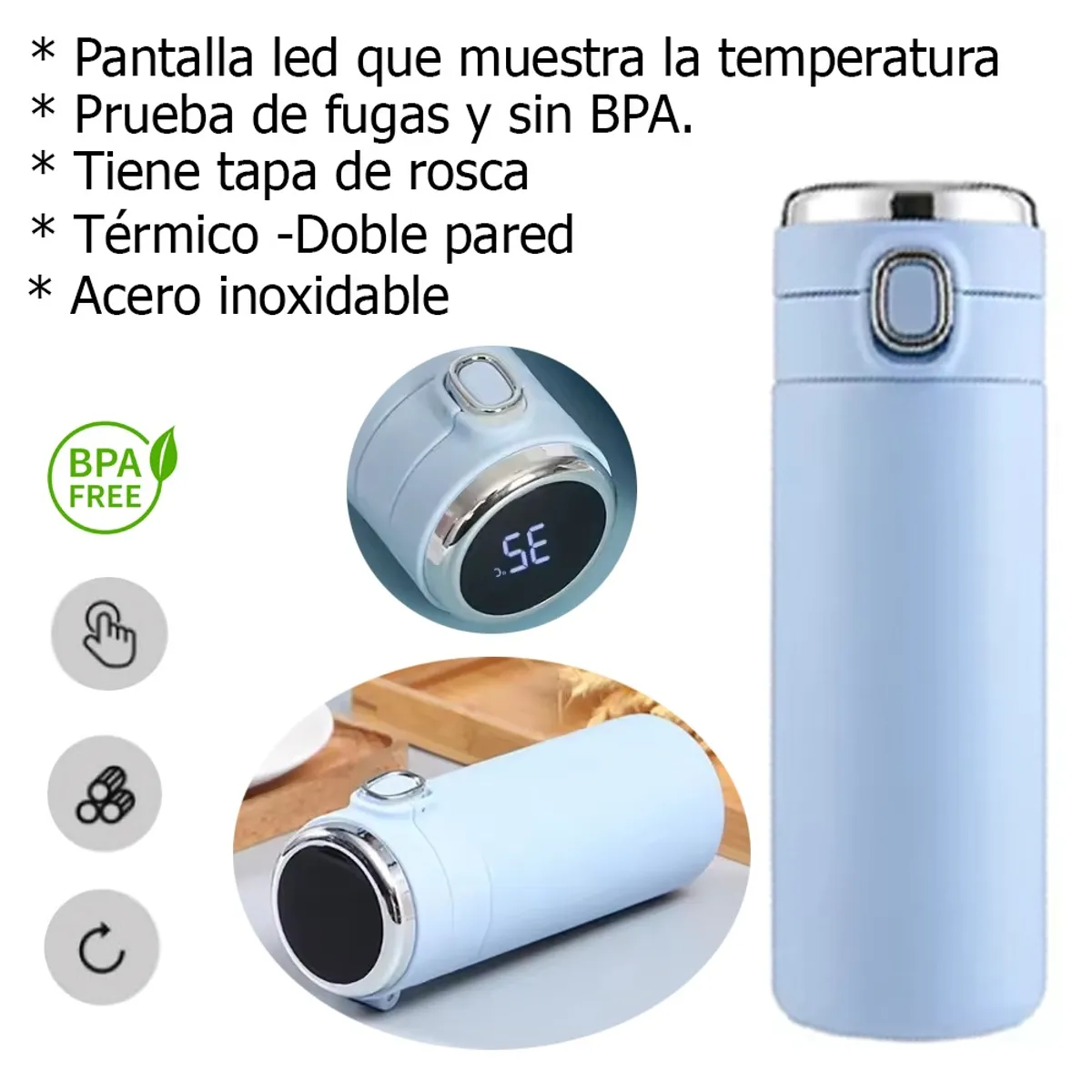 LANZURY IMPORTACIONES - Termo Inteligente Con Pantalla Led Medidor De Temperatura - AZUL-