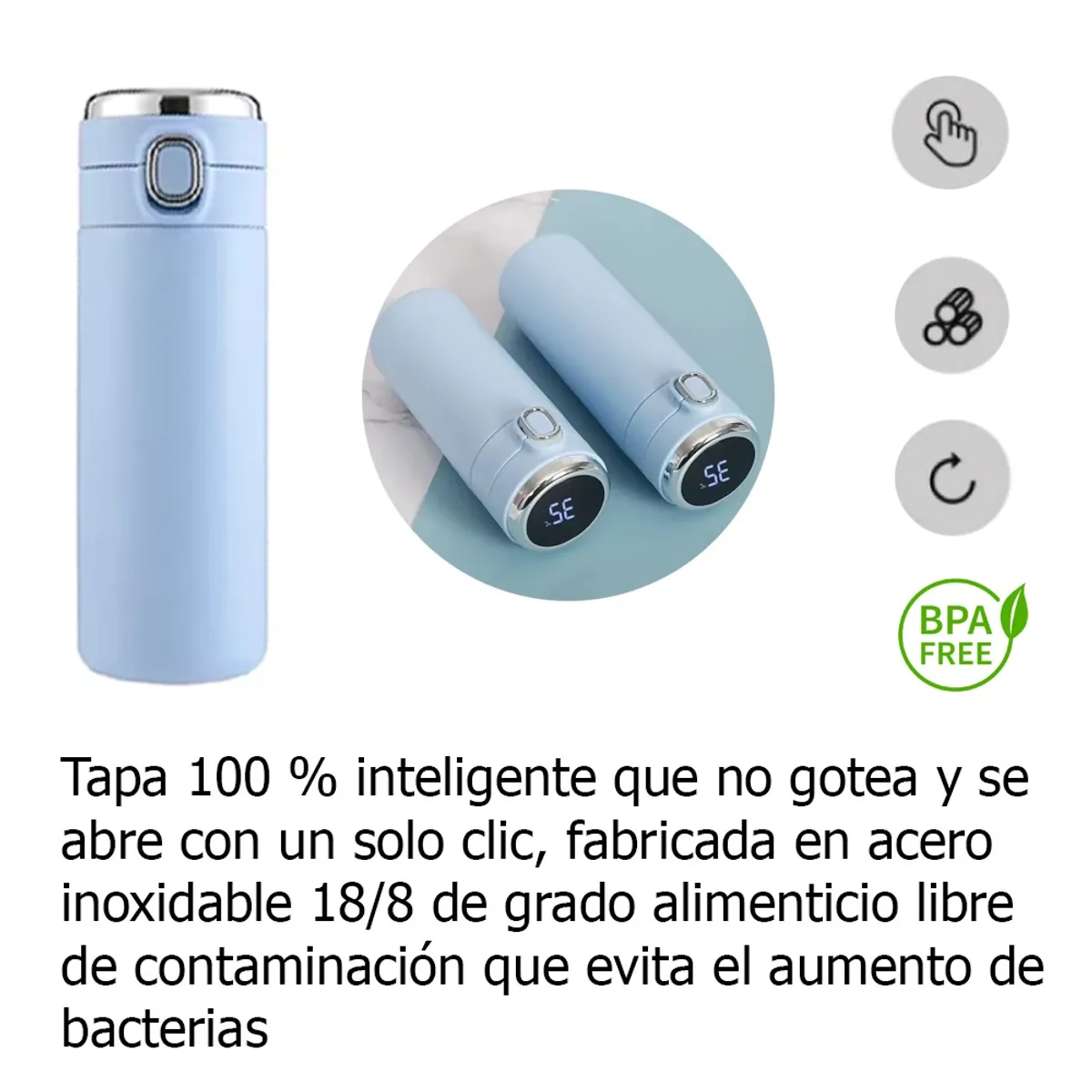 LANZURY IMPORTACIONES - Termo Inteligente Con Pantalla Led Medidor De Temperatura - AZUL-