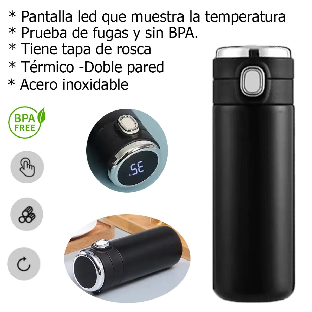 GENERICO - Termo Inteligente Con Pantalla Led Medidor De Temperatura - NEGRO-