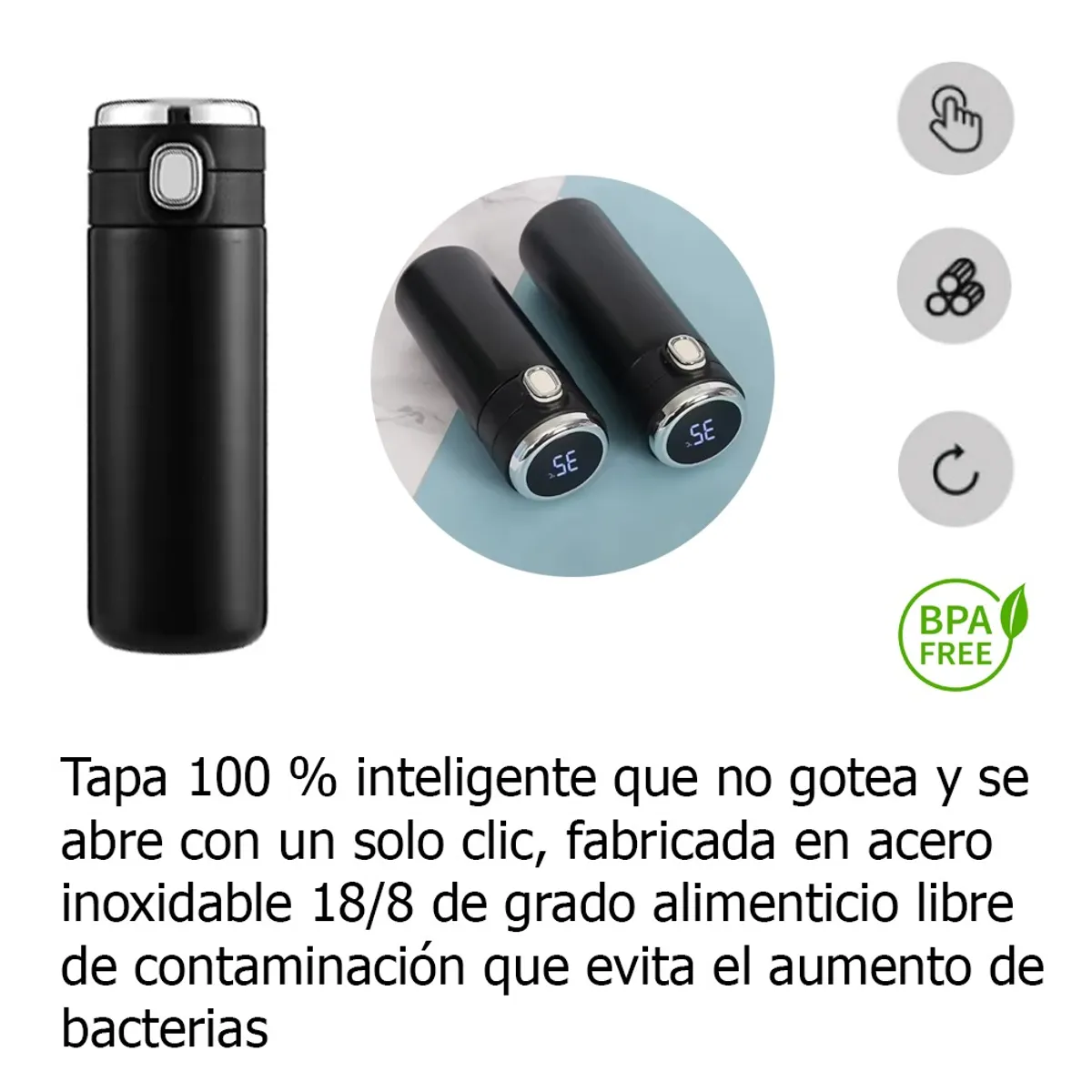 GENERICO - Termo Inteligente Con Pantalla Led Medidor De Temperatura - NEGRO-