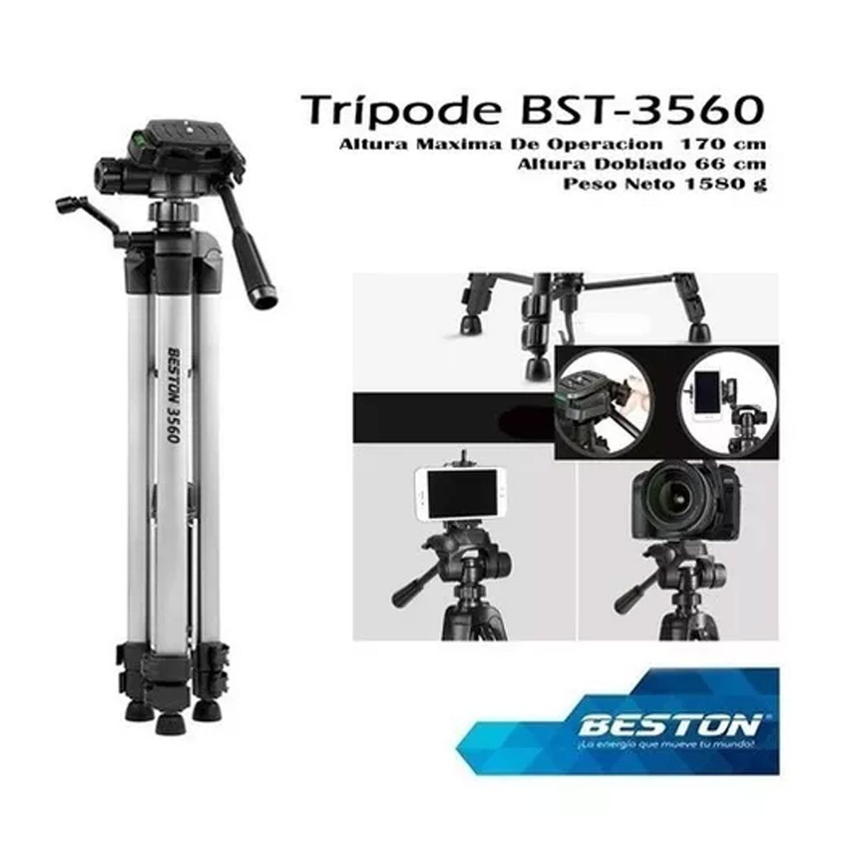 BESTON - Tripode Para Camara O Celular Mas Estuche 170cm Beston3560
