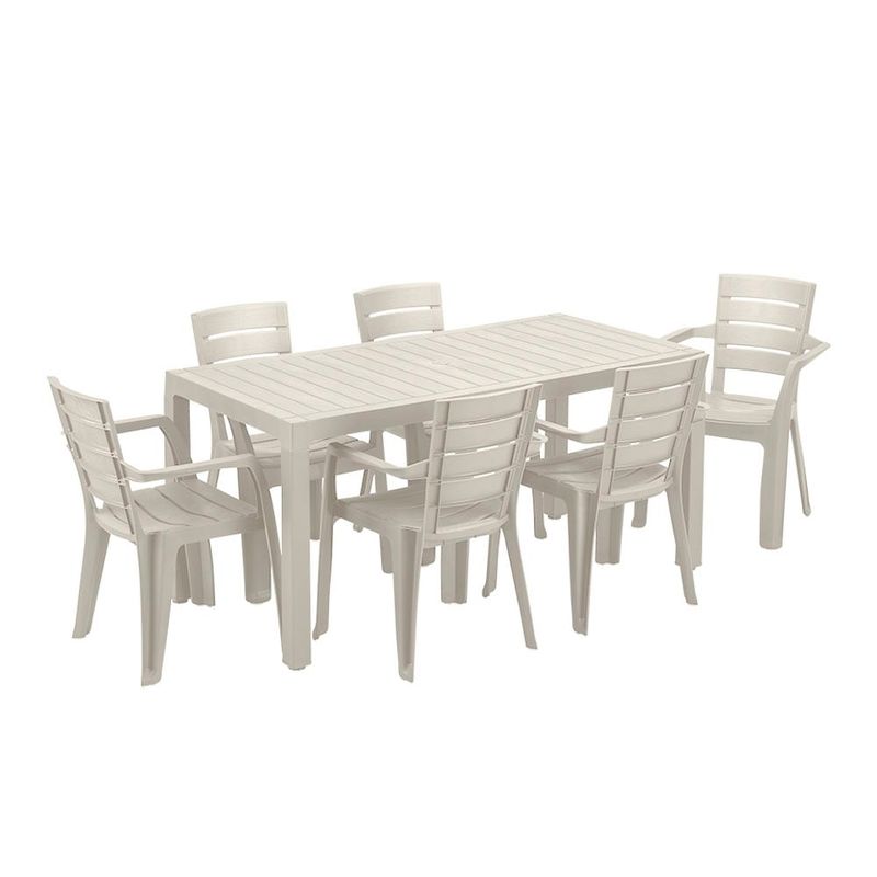 RIMAX - Comedor Familiar RIMAX (1 Mesa + 6 Sillas Con Brazos TAUPE)