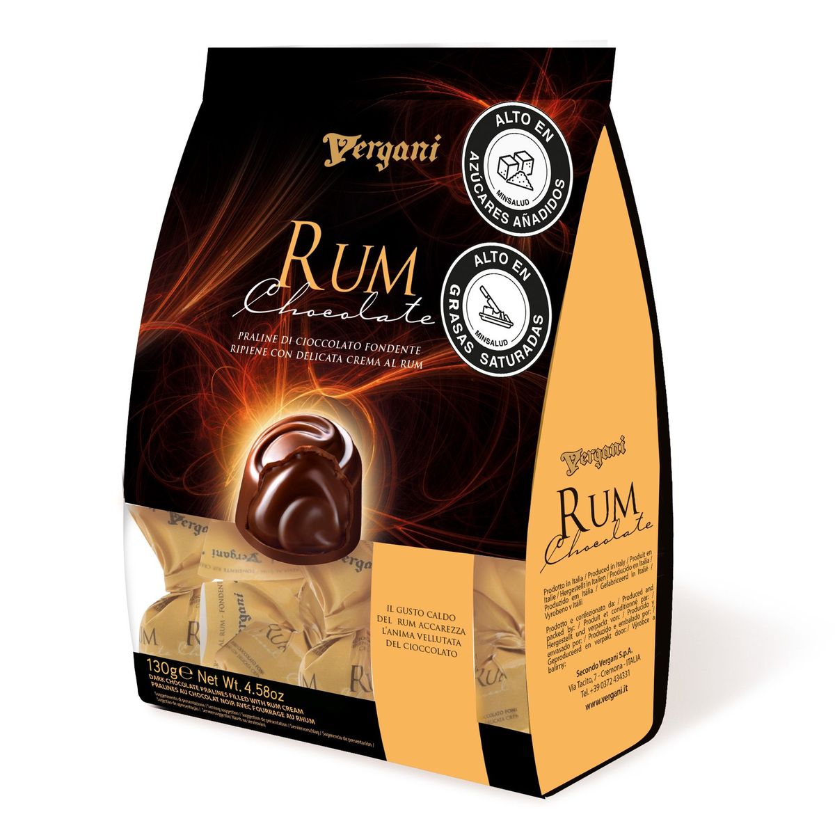 VERGANI - Bombones de chocolate puro con crema de ron vergani 130 gr
