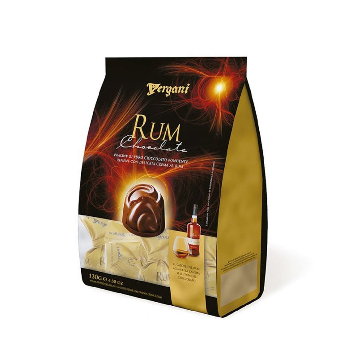 VERGANI - Bombones de chocolate puro con crema de ron vergani 130 gr