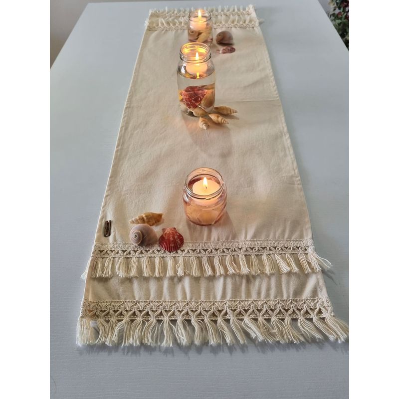 NOSSARENA - Camino de mesa 150mt x 40cm color beige hecho en lona