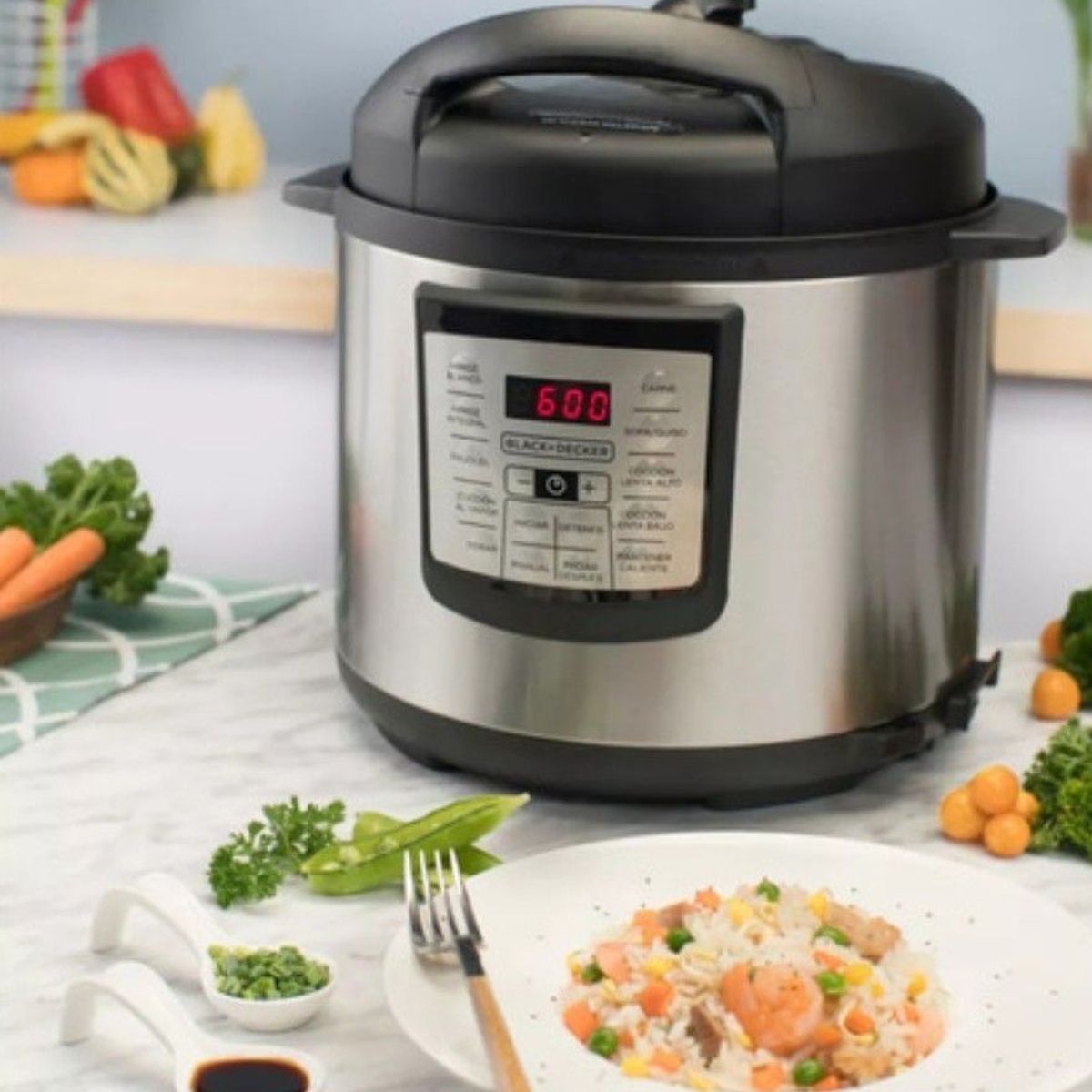 BLACK+DECKER - Olla a presión electrica multifuncional 5.7 litros acero Black Decker