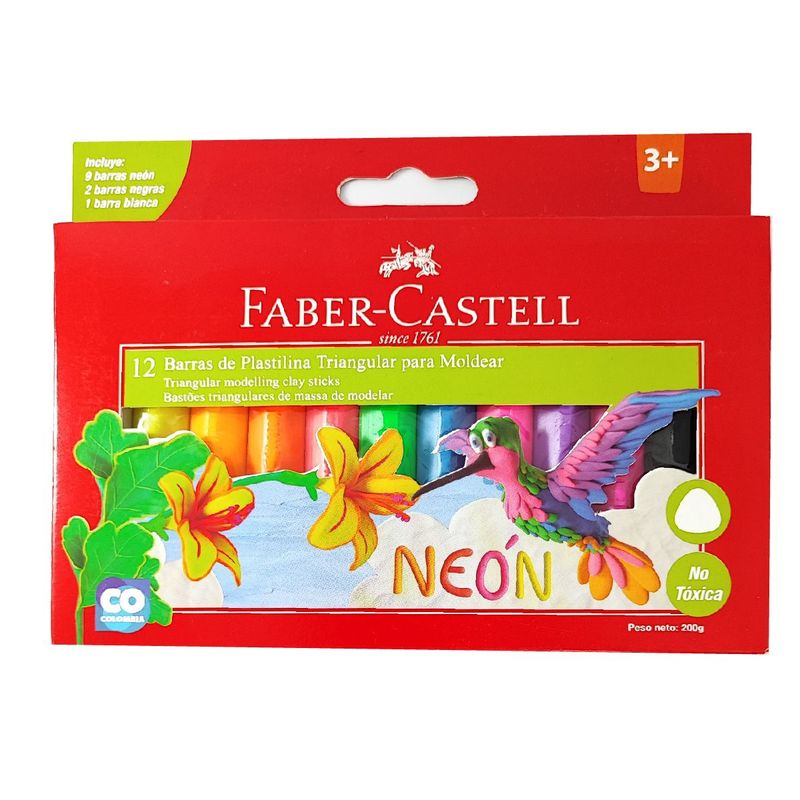FABER CASTELL - Plastilina Jumbo Faber Castell Neón X 12 Colores, No Toxica.