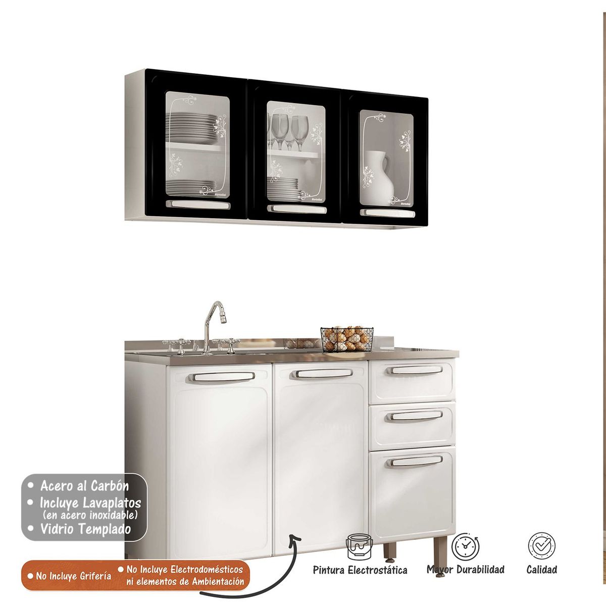 BERTOLINI - Cocina Integral En Acero Al Carbon 120m Con Lavaplatos Bertolini - Mueble