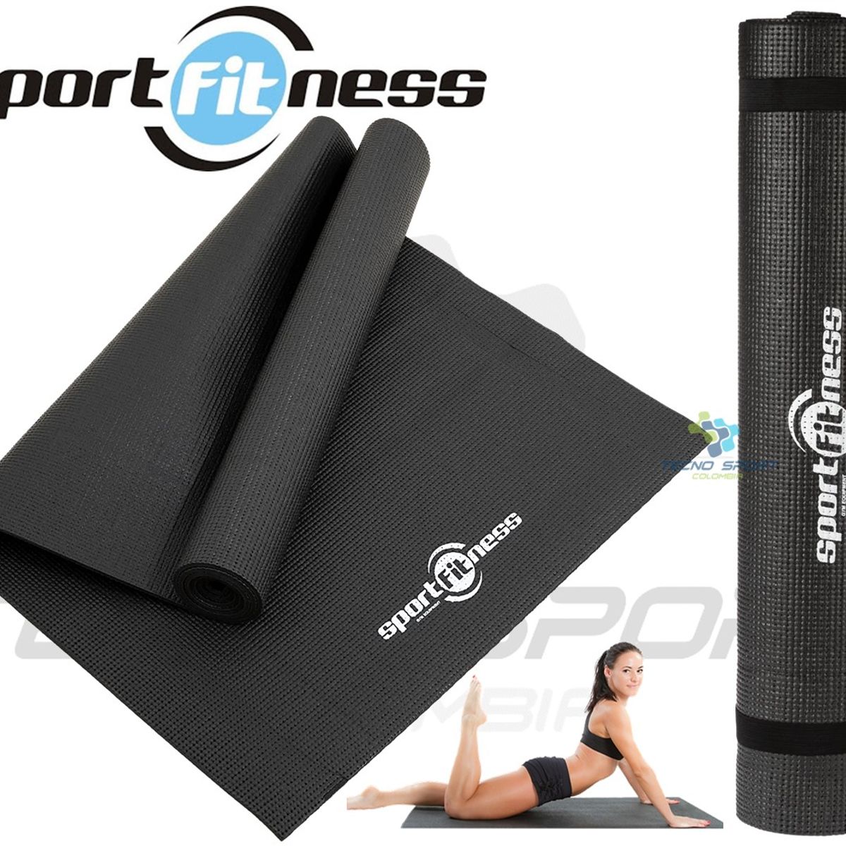 SPORT FITNESS - Colchoneta Mat  Negra Yoga Pilates Sportfitness Tapete Gym