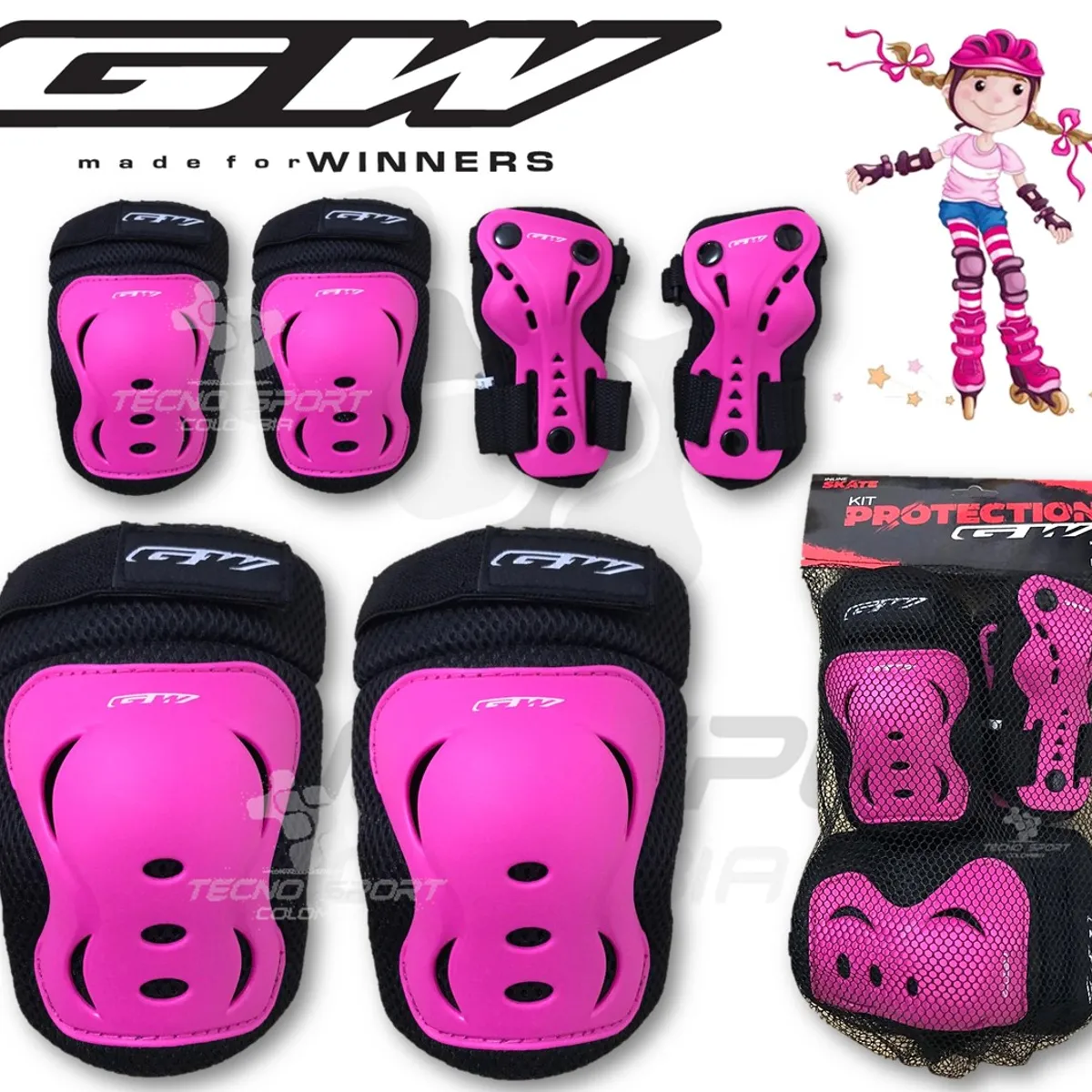 GW - Kit protector gw niño niña bicicleta patinaje patineta 6pzs
