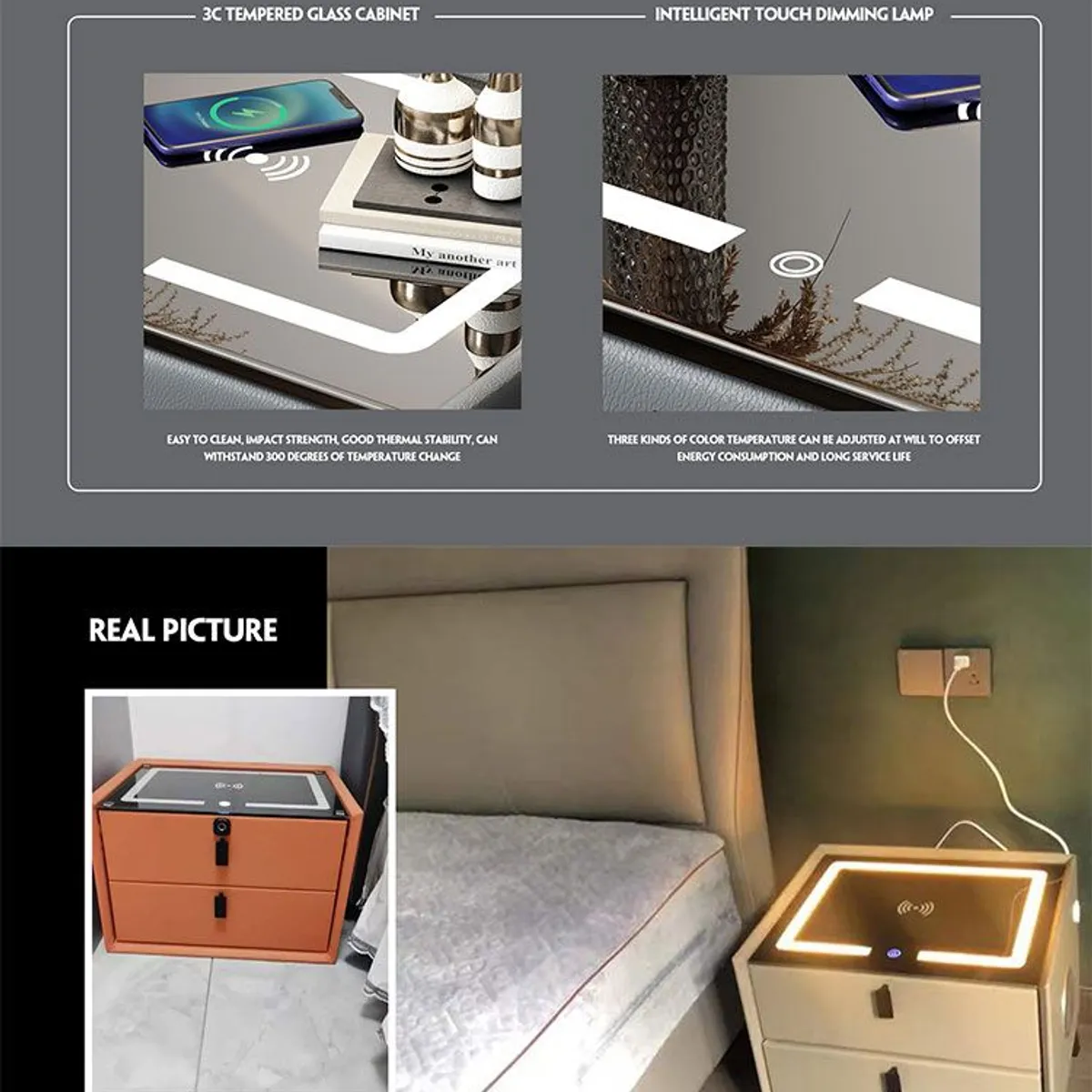 GENERICO - Mesa De Noche Smart Parlantes Carga Inalambrica Usb Huella_.