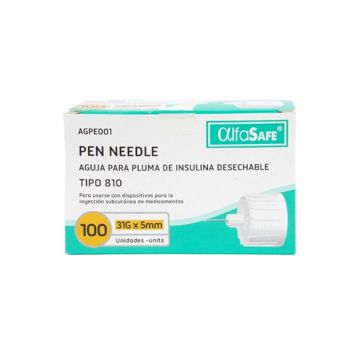 ALFA SAFE - Aguja Para Pen Alfasafe 31g X 5mm Caja X 100und