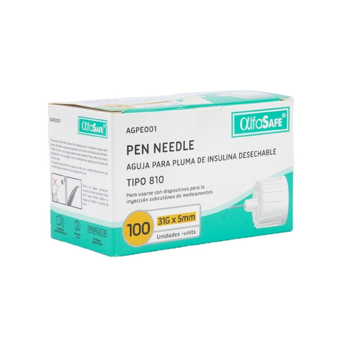 ALFA SAFE - Aguja Para Pen Alfasafe 31g X 5mm Caja X 100und