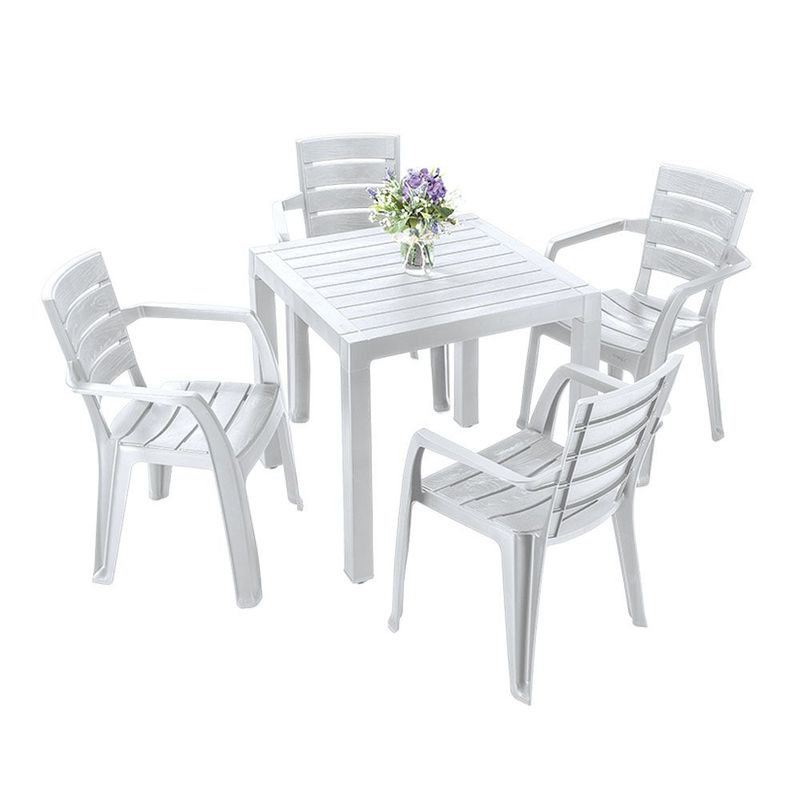 RIMAX - Comedor Barú RIMAX (1 Mesa + 4 Sillas Con Brazos GRIS HIELO)