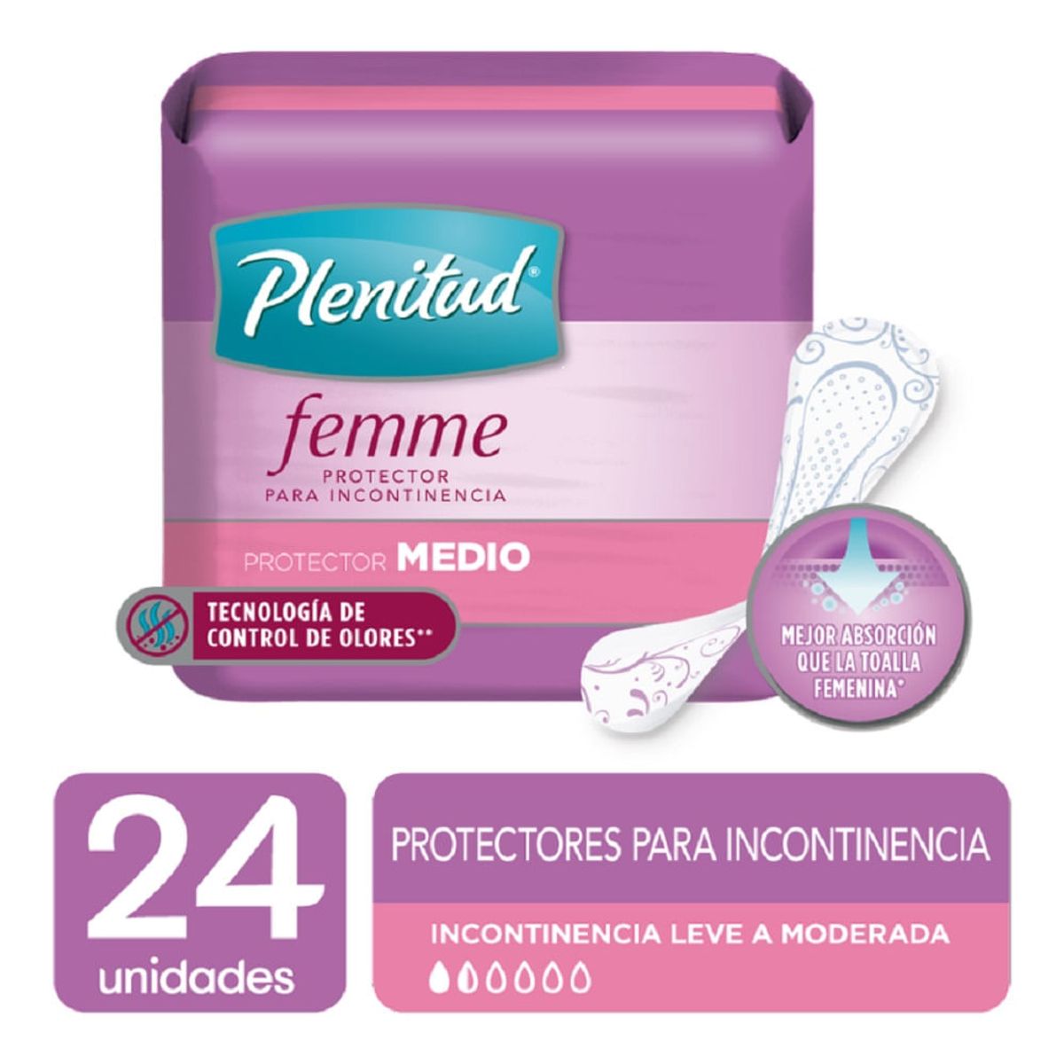 PLENITUD - Protector Incontinencia Plenitud Medio X 24und