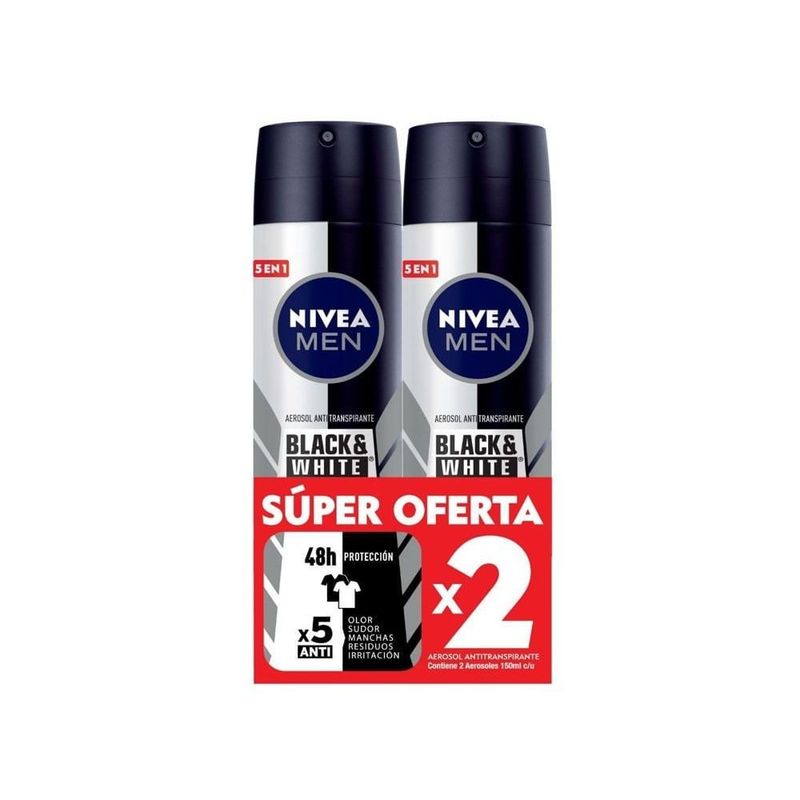NIVEA - Oferta Desodorante Nivea Men Black/white X 150ml X 2 Und