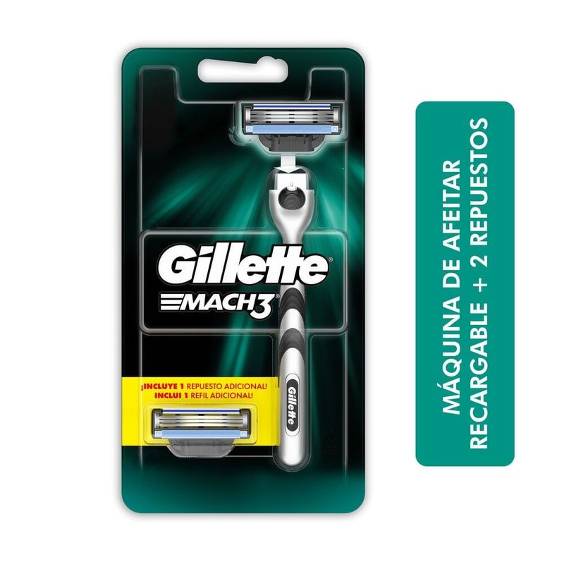 GILLETTE - Maquina De Afeitar Gillette Mach3 + 2 Repuestos