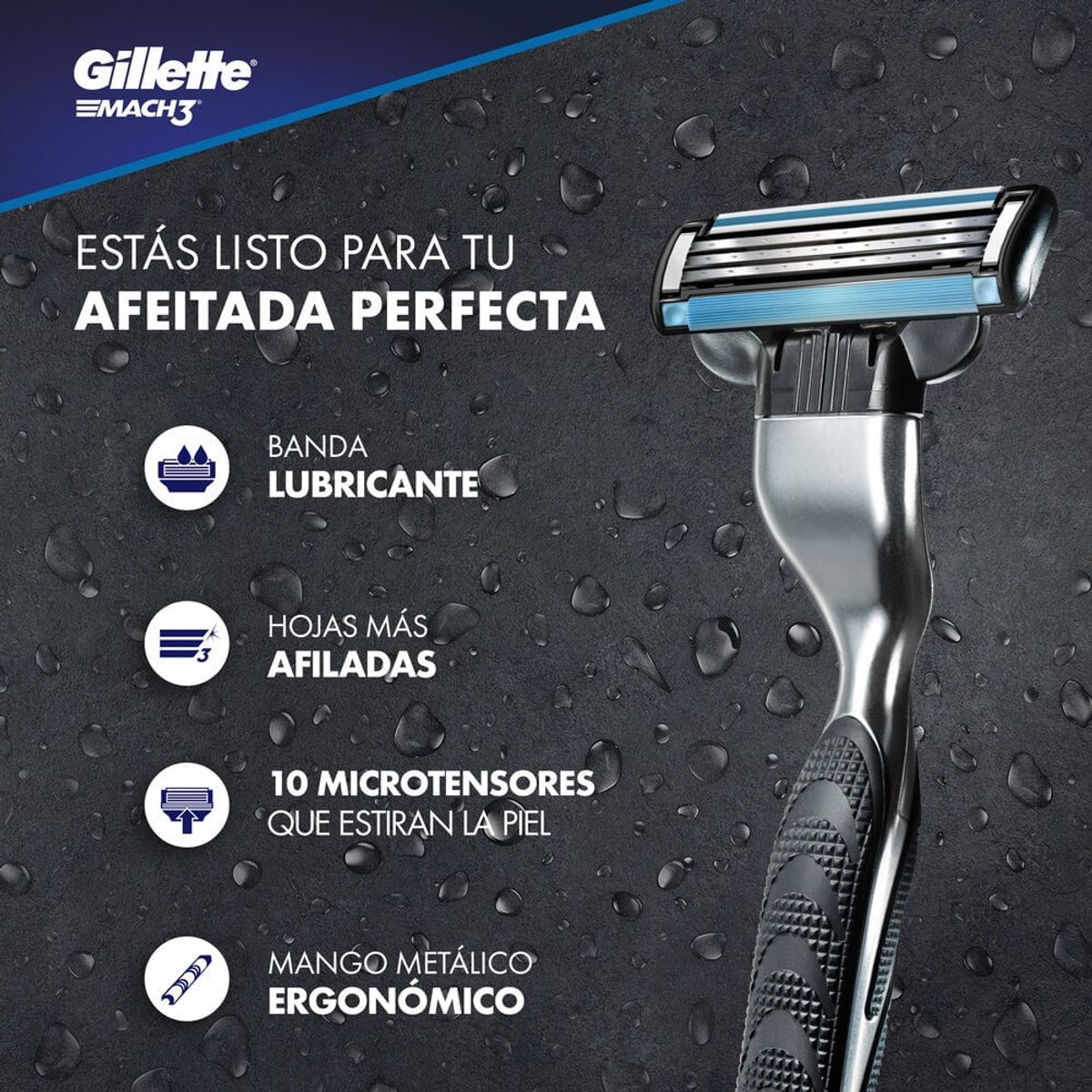 GILLETTE - Maquina De Afeitar Gillette Mach3 + 2 Repuestos