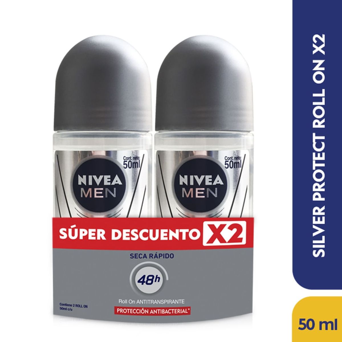 NIVEA - Oferta Desodorante Nivea Men Silver Protect Rollon X 50g X 2