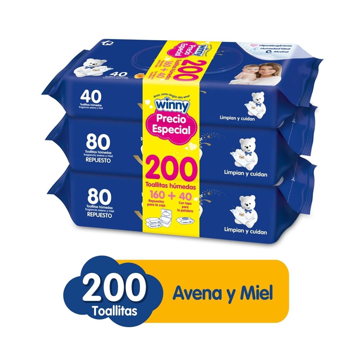 WINNY - Oferta Toallitas Humedas Winny Avena Y Miel X 160+40und